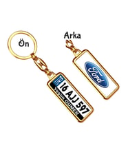 Kişiye Özel Plaka Metal Anahtarlık   Ford Metalik Logo (Altın)