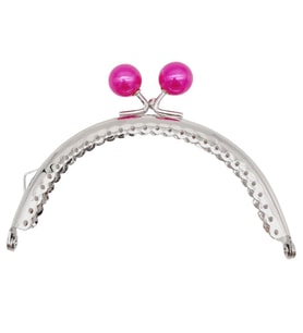 Angel Çanta Aksesuar 10.5 cm Gümüş Metal Fuşya Toplu Oval Cüzdan Klipsi Çanta Bursu Model 2