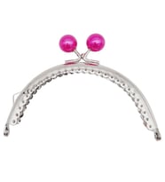 Angel Çanta Aksesuar 10.5 cm Gümüş Metal Fuşya Toplu Oval Cüzdan Klipsi Çanta Bursu Model 2