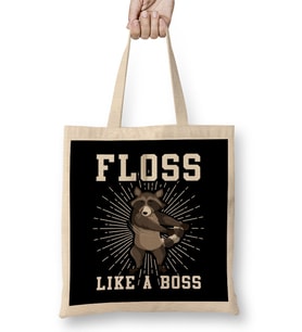 Raccoon Floss Like A Boss Bez Çanta Uzun Saplı