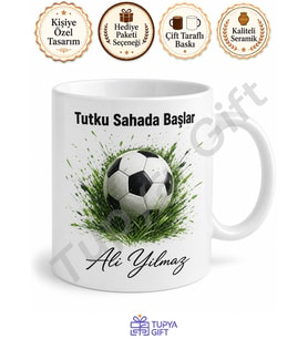 Futbol Sever İçin İsimli Baskılı Kupa Bardak Kişiye Özel Tasarım Hediye