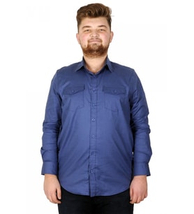 Mode XL Erkek Gömlek UKol Gabardin Çift Cep 20360 İndigo