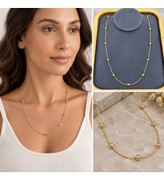 Premium Parlak ve Şık Gold Renk Top Detaylı İnce 316L Çelik Zincir Kadın Kolye (45 cm)
