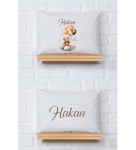 Pia Baby Premium %100 Pamuk İkili İsim Yazılı Erkek Bebek Yastık Kılıfı – 35x45 cm Organik Baskı 5063-13 (Ekru)