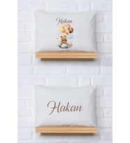 Pia Baby Premium %100 Pamuk İkili İsim Yazılı Erkek Bebek Yastık Kılıfı – 35x45 cm Organik Baskı 5063-13 (Ekru)