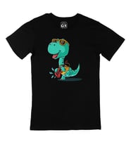 Gitarlı Dinozor Siyah Tişört