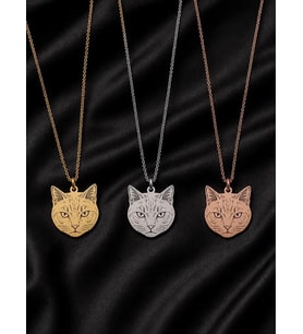 Kişiye Özel Tasarım Kedi Kolye 925K Gümüş (Rose)