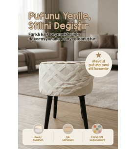Yıkanabilir Puf Tabure Kılıfı 40x22 Mila Ekru