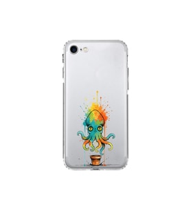 iPhone SE 2022 ile uyumlu Splash ahtapot tasarımlı şeffaf silikon kılıf