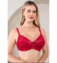 pilelistore Nurteks 1050 Kadın Balenli Dantelli Toparlayıcı Sütyen (Bordo)