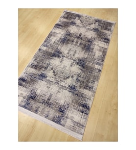 MAKROSER STİL 1640-3 GRİ MAVİ KADİFE KAYMAZ INCE HALI 80X150 CM