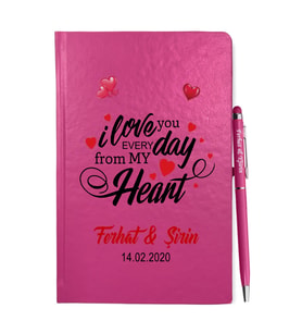 Sevgililer Gününe Özel Pembe Defter Kalem & Hediye Seti 7