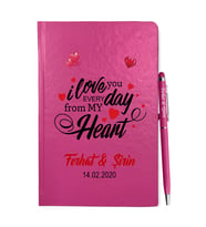 Sevgililer Gününe Özel Pembe Defter Kalem & Hediye Seti 7