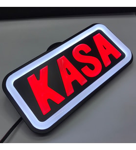 Leon Işık 'KASA' Işıklı Özel Tabela-Led ile Neon Görünümlü Tabela-BEYAZ Çizgi (25X12CM)