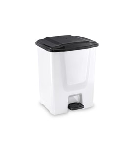 Omnipazar Flora F196-B 10Lt Slim Pedallı Beyaz Plastik Çöp Kovası Siyah Kapak