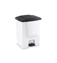 Omnipazar Flora F196-B 10Lt Slim Pedallı Beyaz Plastik Çöp Kovası Siyah Kapak