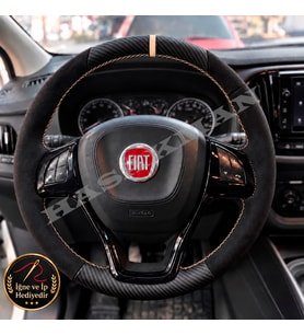 Fiat Pratico Dikme Direksiyon Kılıfı Alcantara Süet Mat Karbon Bej Yüzük ve Dikiş 2015-2022