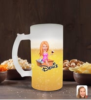 BK Gift Kişiye Özel Kadın Patron Karikatürlü Buzlu Cam Bira Bardağı 50cl-7 (Beyaz)