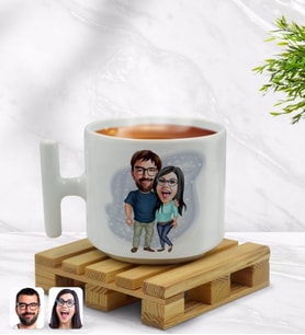BK Gift Kişiye Özel Sevgililer Karikatürlü T Kulplu Beyaz Middle Kupa Bardak-109