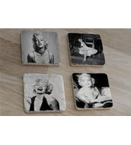 Siyah Beyaz Marilyn Monroe Fotoğrafları Doğal Taş Bardak Altlığı 4'lü set - Natural Stone Coasters
