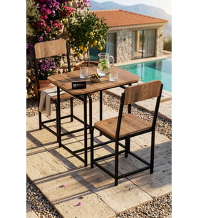 Bahçe Masa Takımı 2 Kişilik 2 Sandalyeli Masa Sandalye Seti Metal Ayak Balkon Mutfak Kafe Yemek Masa