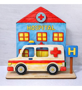 Hastane ve Ambulans Ahşap Boyama Etkinlik Seti Eğitici Çocuk Aktivite Fırça Akrilik Boya Kreş Okul