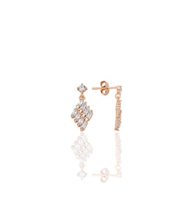 Gümüş rose baget kesim zirkon taşlı sallantılı küpe SGTL12781ROSE