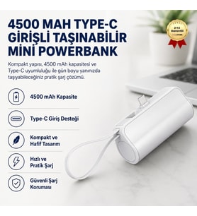 4500 mAh Mini Powerbank Type-C Girişli Taşınabilir Hızlı Şarj Taşınabilir Şarj Cihazı