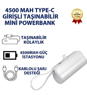 4500 mAh Mini Powerbank Type-C Girişli Taşınabilir Hızlı Şarj Taşınabilir Şarj Cihazı