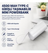 4500 mAh Mini Powerbank Type-C Girişli Taşınabilir Hızlı Şarj Taşınabilir Şarj Cihazı