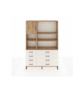Arges Dolap 7 Raflı 8 Çekmeceli Tek Kapaklı  132x30x195 Çam-Çam/Aytaşı