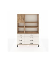 Arges Dolap 7 Raflı 8 Çekmeceli Tek Kapaklı  132x30x195 Çam-Çam/Aytaşı