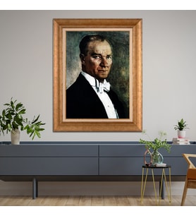 Altın Varaklı Çerçeveli Paspartulu Atatürk Tablo z4544 (Gold)