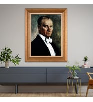 Altın Varaklı Çerçeveli Paspartulu Atatürk Tablo z4544 (Gold)