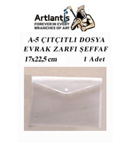 A5 Çıtçıtlı Dosya Şeffaf 1 Adet A-5 Çıtçıtlı Zarf Dosya Transparan 17x22.5 cm Küçük Boy Çıtçıtlı Dosya (Beyaz)