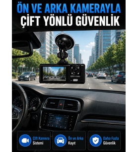 WiFi Çift Kameralı Araç İçi Kayıt Kamerası 1080P Full HD 170° Geniş Açılı Araç Kamerası