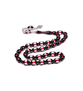Siyah Kırmızı Sürmeli Toz Kehribar Tesbih 12x8 mm