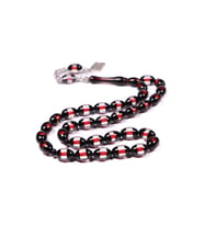 Siyah Kırmızı Sürmeli Toz Kehribar Tesbih 12x8 mm