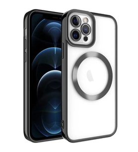 Uyumlu Model Apple iPhone 12 Pro Max Kılıf Magsafe Kenar Renkli Şeffaf Setro Kapak (Siyah)