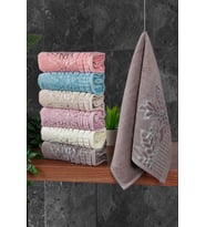 Çınar Jakarlı 6’lı Kadife Pamuklu El ve Yüz Havlu Seti 30x50 cm - 00434- Karışık Renkli