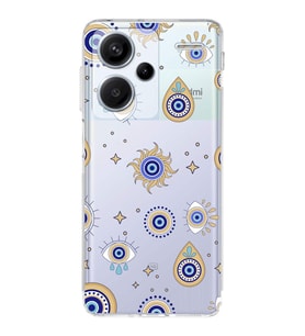 PrintiFy Xiaomi Redmi Note 13 Pro 4G ile Uyumlu Nazar Boncuğu 5  Kamera Korumalı Şeffaf  Kılıf
