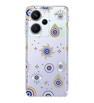 PrintiFy Xiaomi Redmi Note 13 Pro 4G ile Uyumlu Nazar Boncuğu 5  Kamera Korumalı Şeffaf  Kılıf