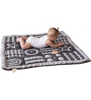 Yumuşak Organik Pamuk Emekleme Battaniyesi - GOTS Sertifikalı, 101,6 x 101,6 cm Montessori Tasarım, Motor Beceri Geliştirme için, Tersine çevrilebilir, Gevşek İplik Yok - Yıkanabilir ve