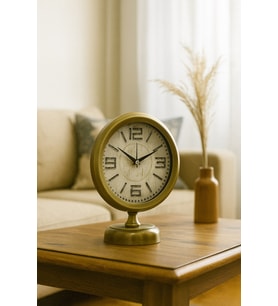 Premium Vintage 25 x 20 Cm Eskitme Metal Masa Saati (Kahverengi Açık)