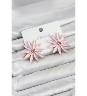 Pembe Kristal Taşlı Lotus Model Kadın Küpe