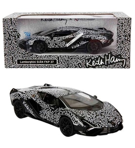 1:32 Sesli ve Işıklı RMZ Hobby Keith Haring Serisi Die Cast Çek Bırak Model Araba - Siyah-Beyaz Lamborghini Sian Fkp 37