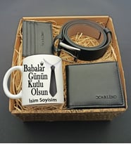 Babalar Gününe Özel Kişiye Özel Kupa & Cüzdan & Kemer & Kartlık Hediye Seti