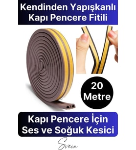 Kapı Pencere Fitili Soğuk İzolasyon Bandı Kendinden Yapışkanlı Güçlü Kauçuk Yalıtım Bant 2x10=20 Mt