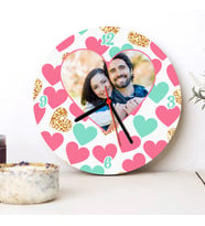 Kalp Desenli Fotoğraflı Dekoratif Ahşap Saat