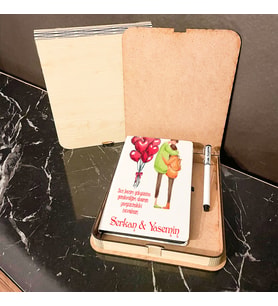 Sevgiliye Hediye Ahşap Kutulu Defter Kalem Set 001
